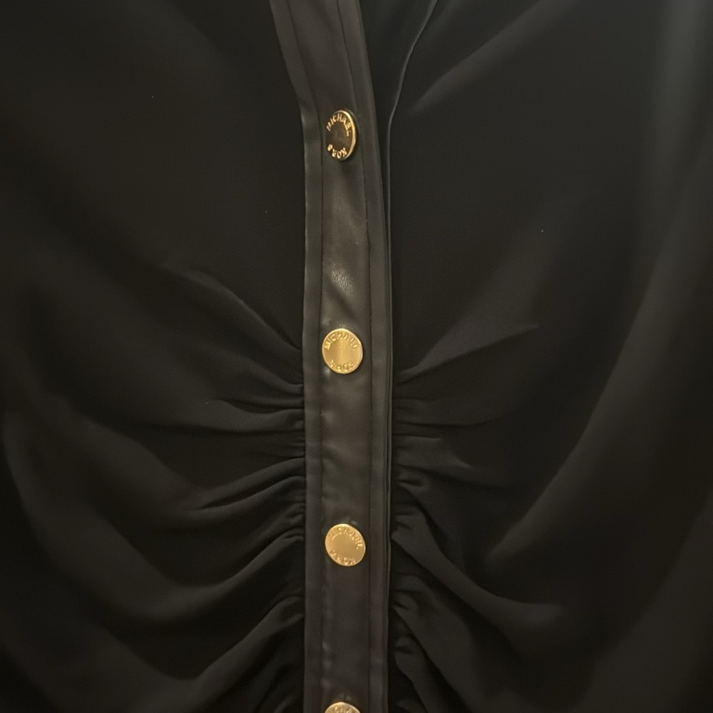 Michael Kors Black Long-Sleeve Button-Front Dress with Gold Buttons - Picture 4 of 6